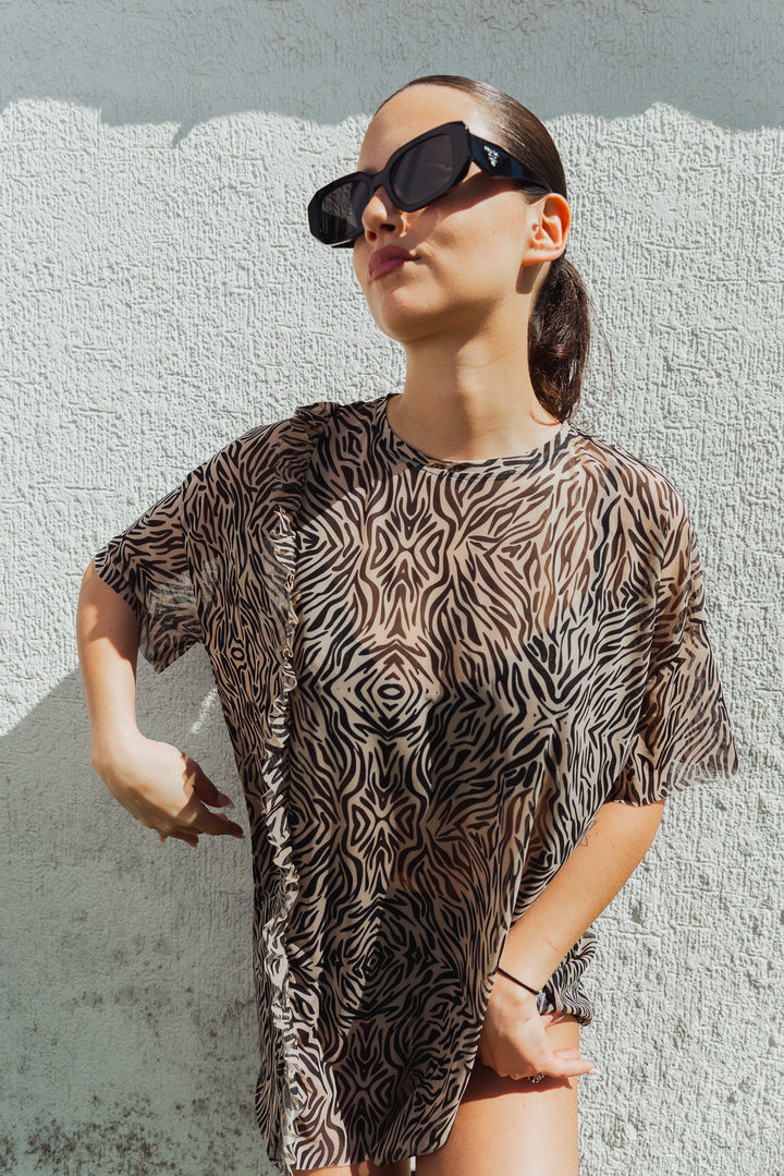 POLERA CEBRA OVERSIZE VOLANTE - CAFÉ