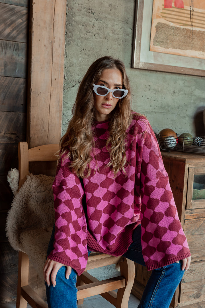 SWEATER ROMBOS - BURDEO FUCSIA