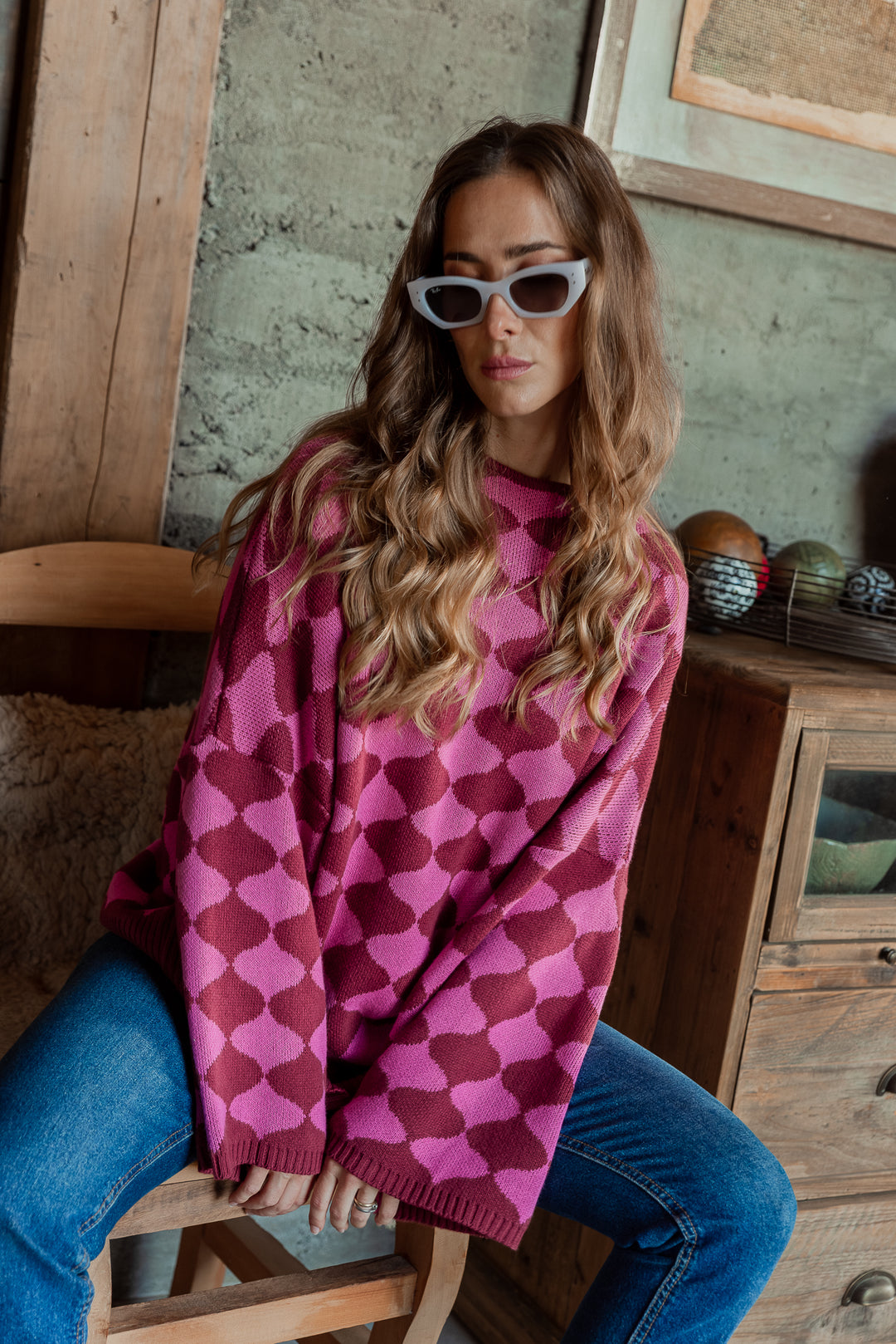 SWEATER ROMBOS - BURDEO FUCSIA