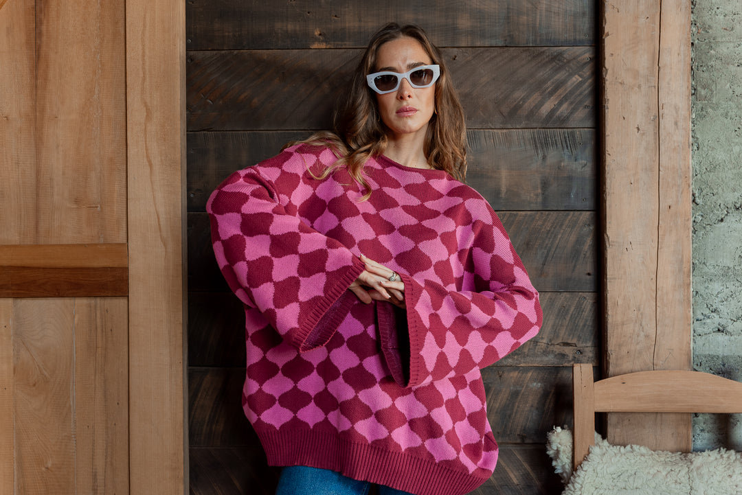 SWEATER ROMBOS - BURDEO FUCSIA