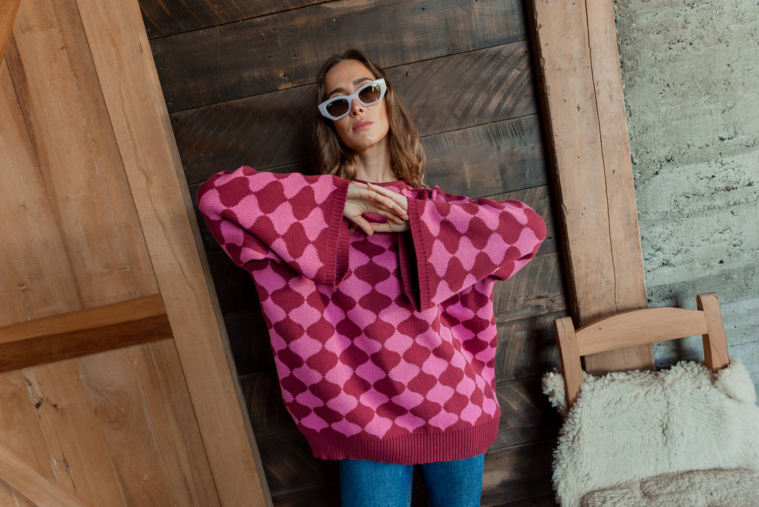 SWEATER ROMBOS - BURDEO FUCSIA