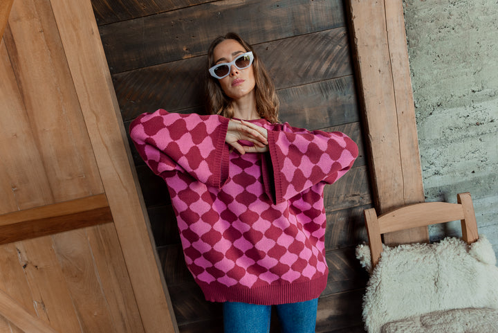 SWEATER ROMBOS - BURDEO FUCSIA