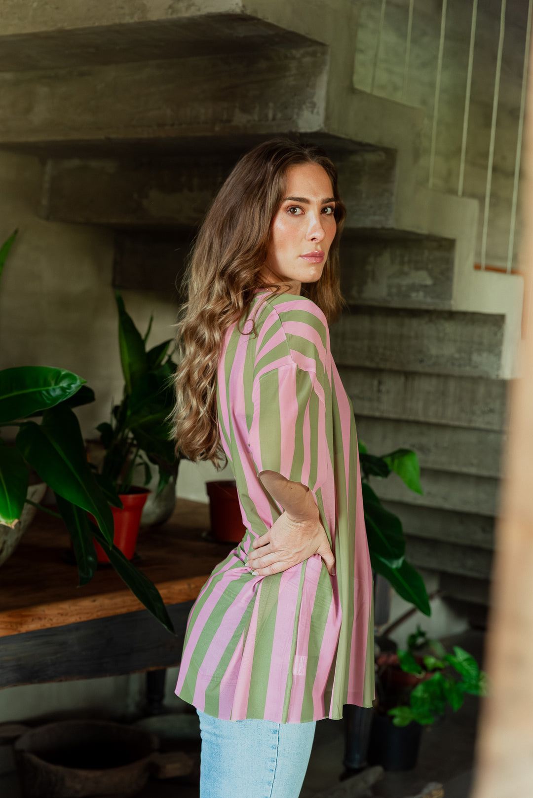 POLERA STRIPES OVERSIZE - VERDE ROSA