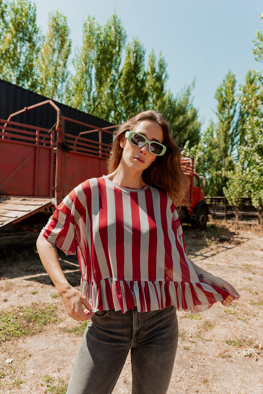 POLERA STRIPES VUELOS - BURDEO DUSTY BLUE