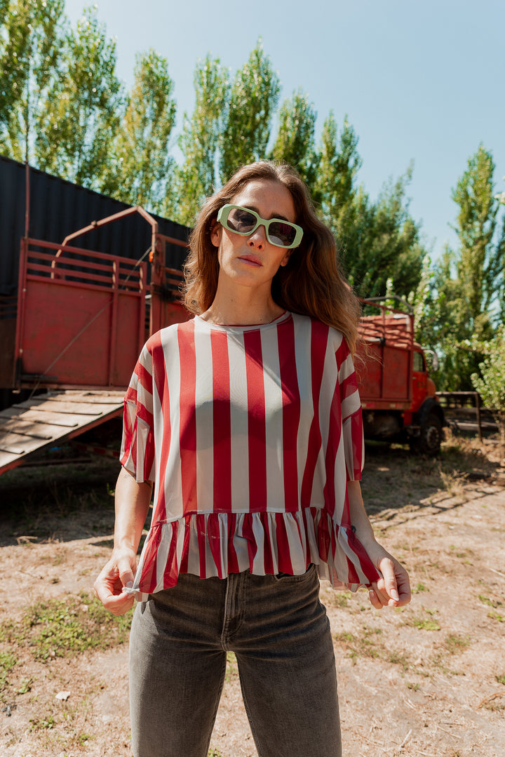 POLERA STRIPES VUELOS - BURDEO DUSTY BLUE