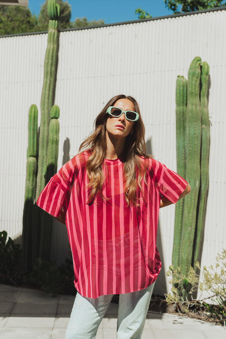 POLERA STRIPES OVERSIZE - BURDEO FUCSIA