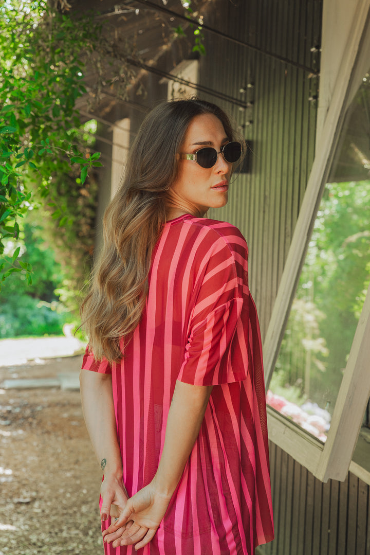 POLERA STRIPES OVERSIZE - BURDEO FUCSIA