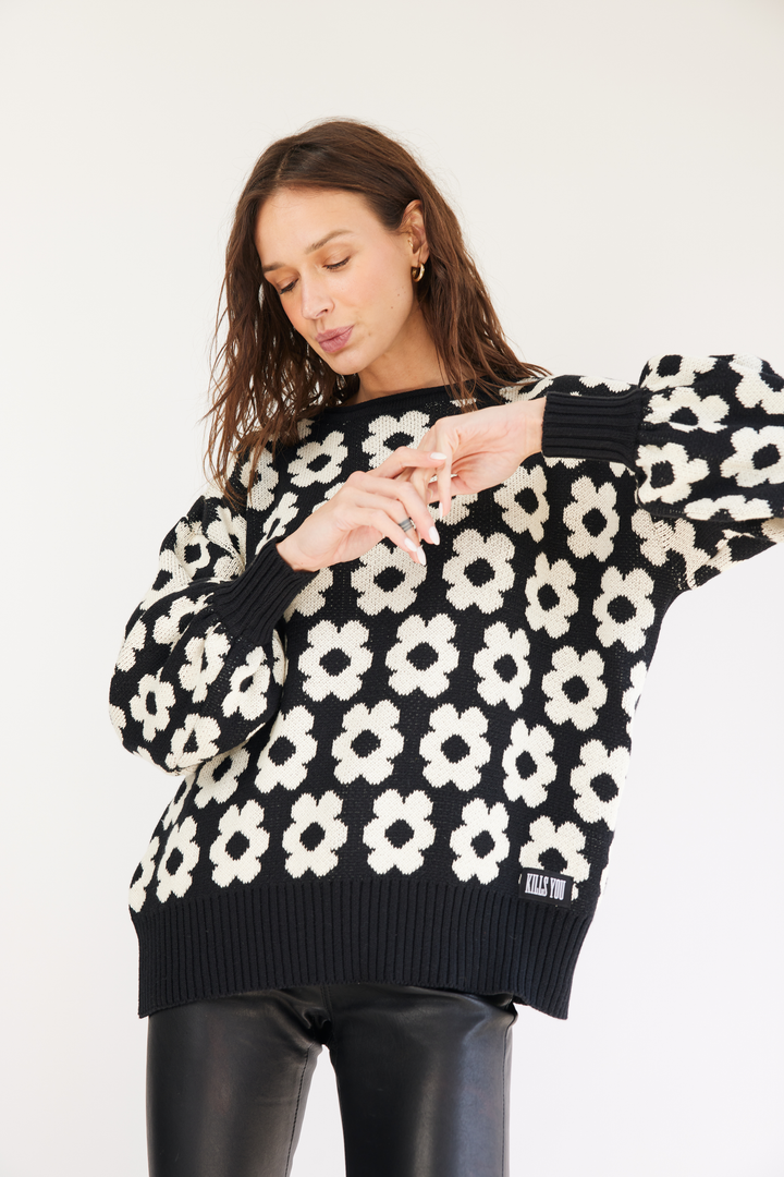 SWEATER FLOR - NEGRO CRUDO