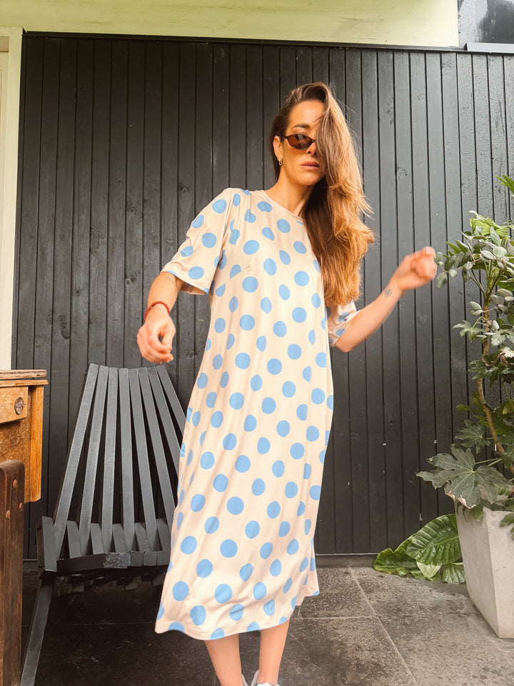 DOT CRUSH DRESS - AMARILLO CELESTE