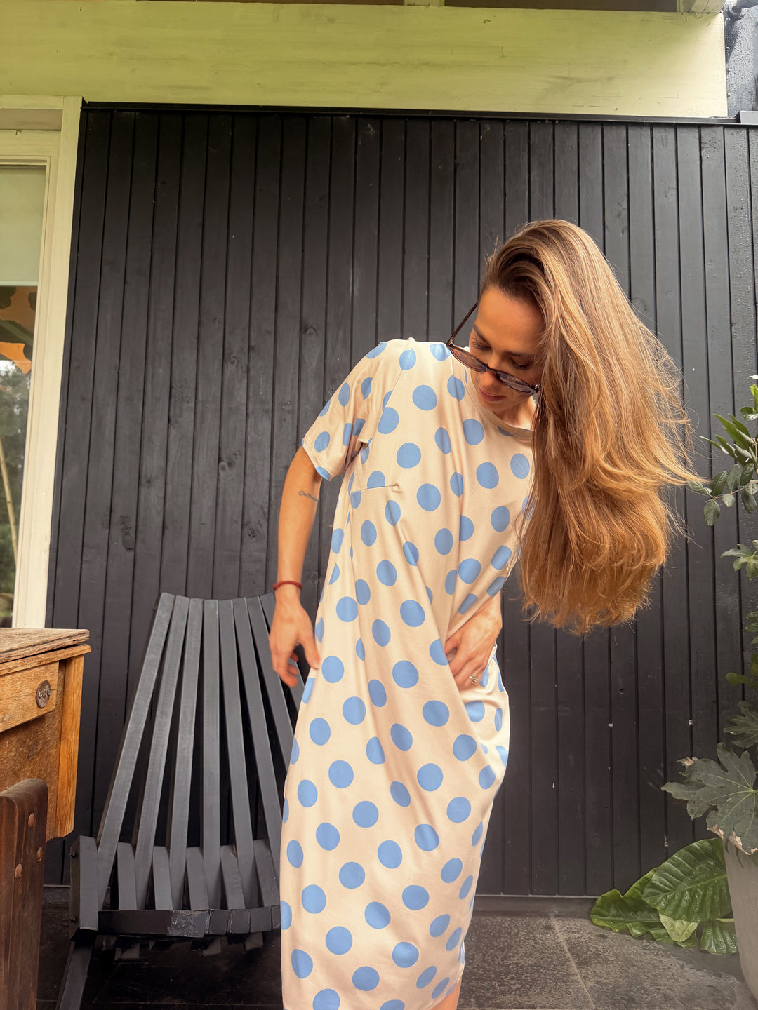 DOT CRUSH DRESS - AMARILLO CELESTE
