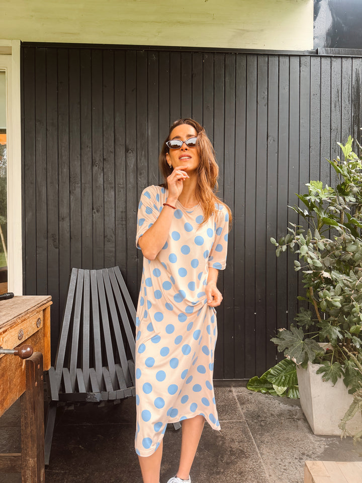 DOT CRUSH DRESS - AMARILLO CELESTE