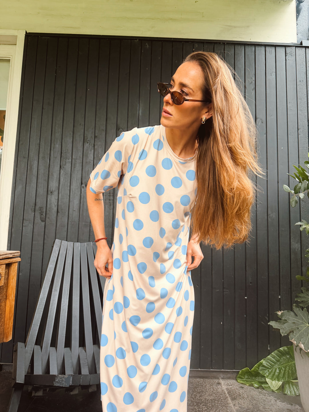 DOT CRUSH DRESS - AMARILLO CELESTE