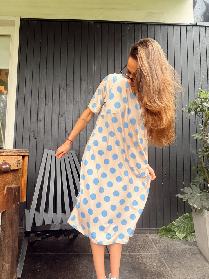 DOT CRUSH DRESS - AMARILLO CELESTE
