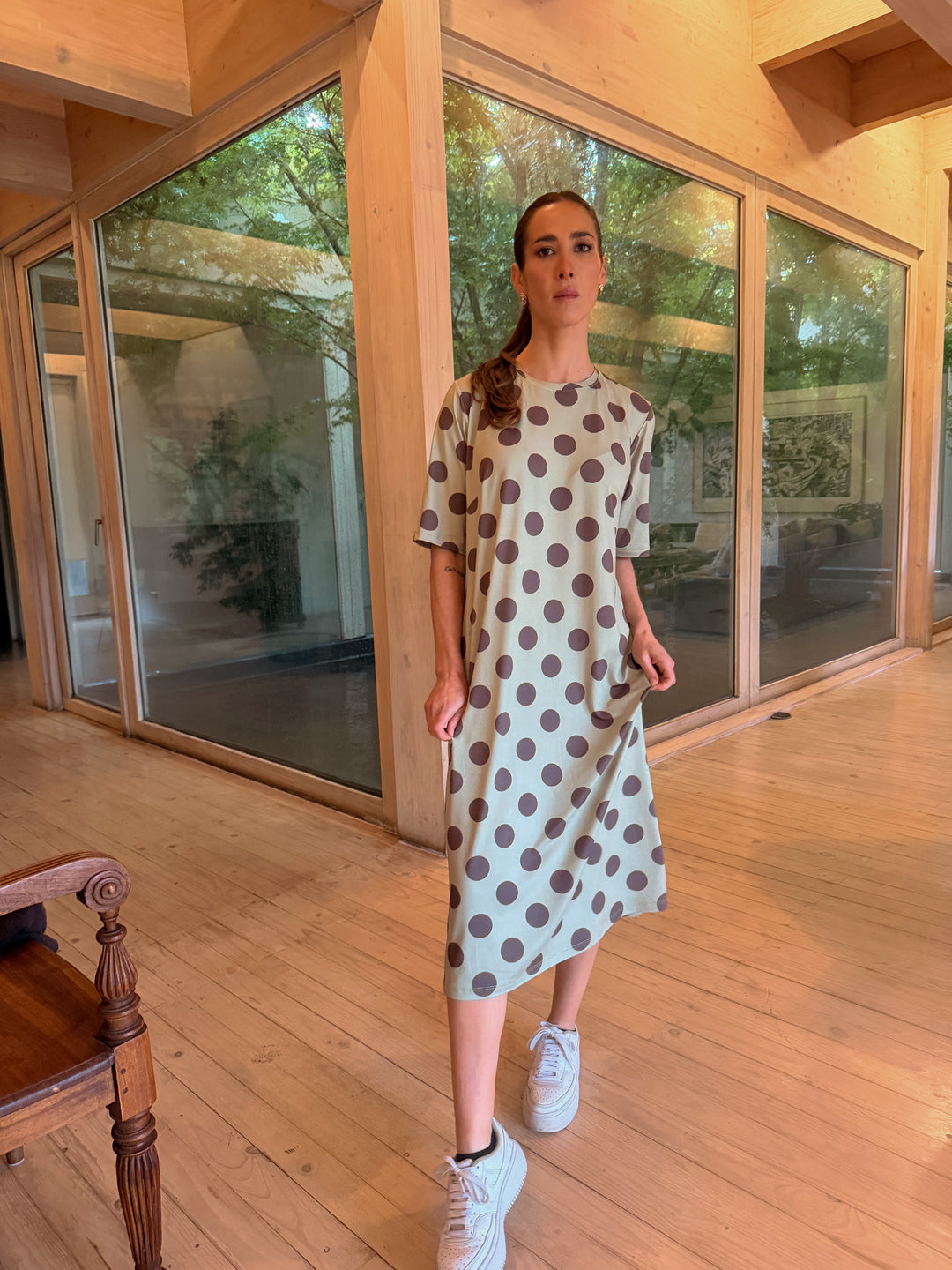 DOT CRUSH DRESS - VERDE CAFÉ