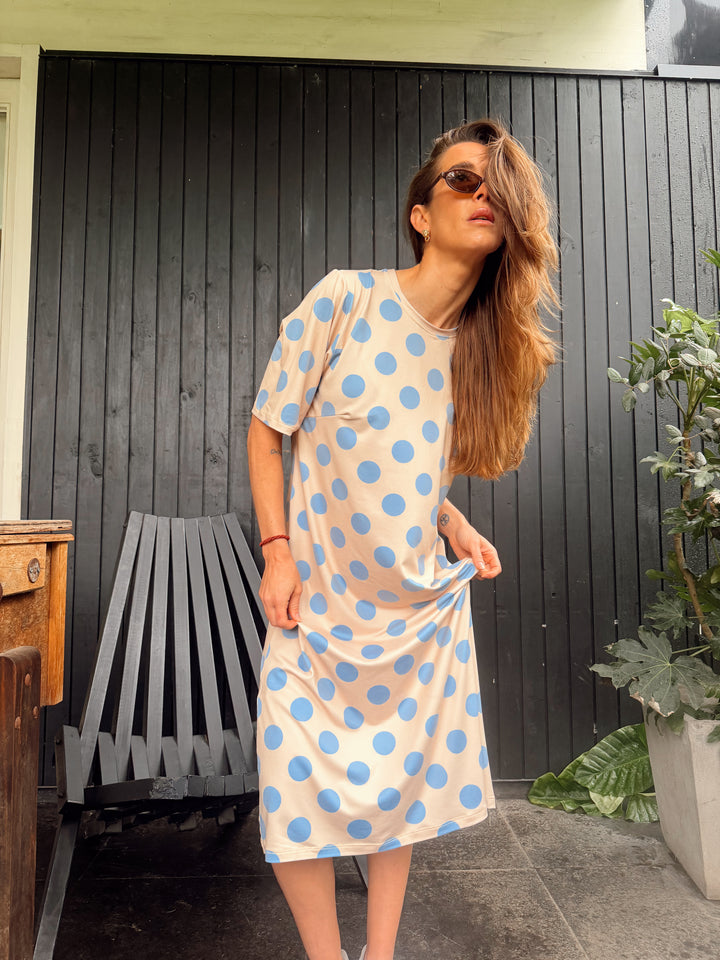 DOT CRUSH DRESS - AMARILLO CELESTE