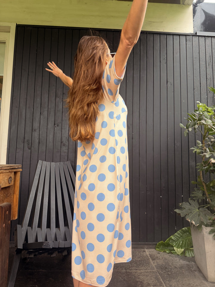 DOT CRUSH DRESS - AMARILLO CELESTE